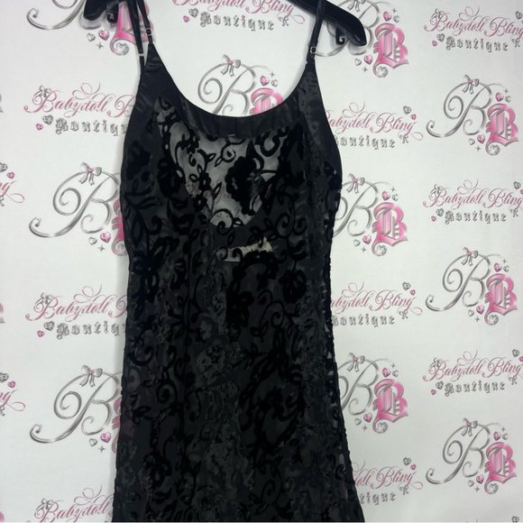 Versailles dress velvet paisley velour mesh black printed boho silky satin neck - Picture 2 of 9